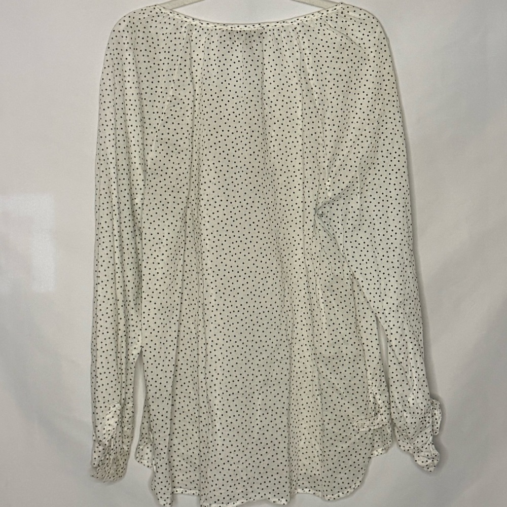 Loft White Tiny Polka Dot Button-Down Blouse W/ C… - image 2